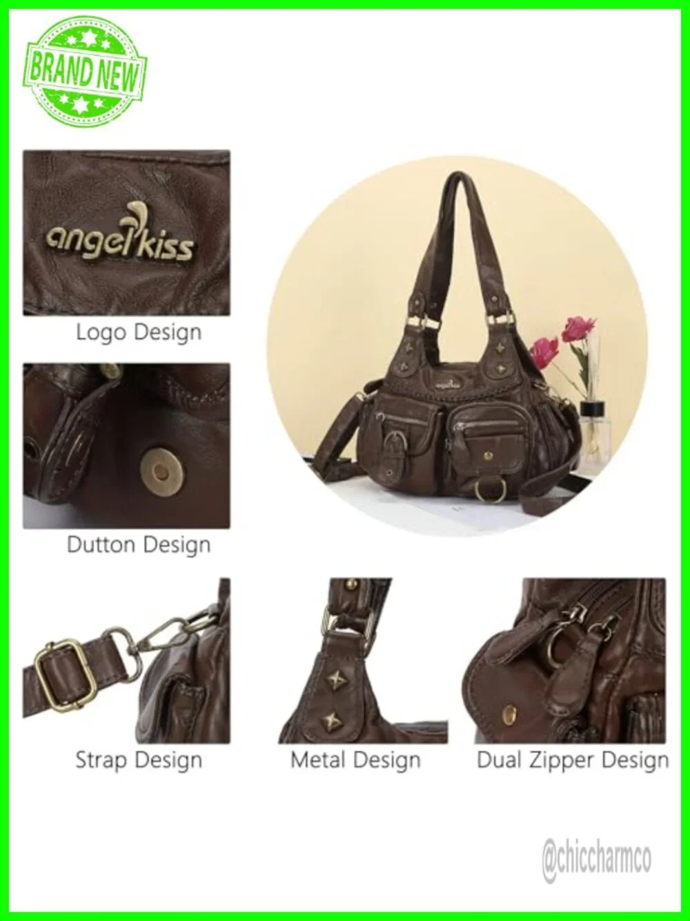 Vegan Leather Hobo Shoulder Bag Crossbody Purse with Pockets